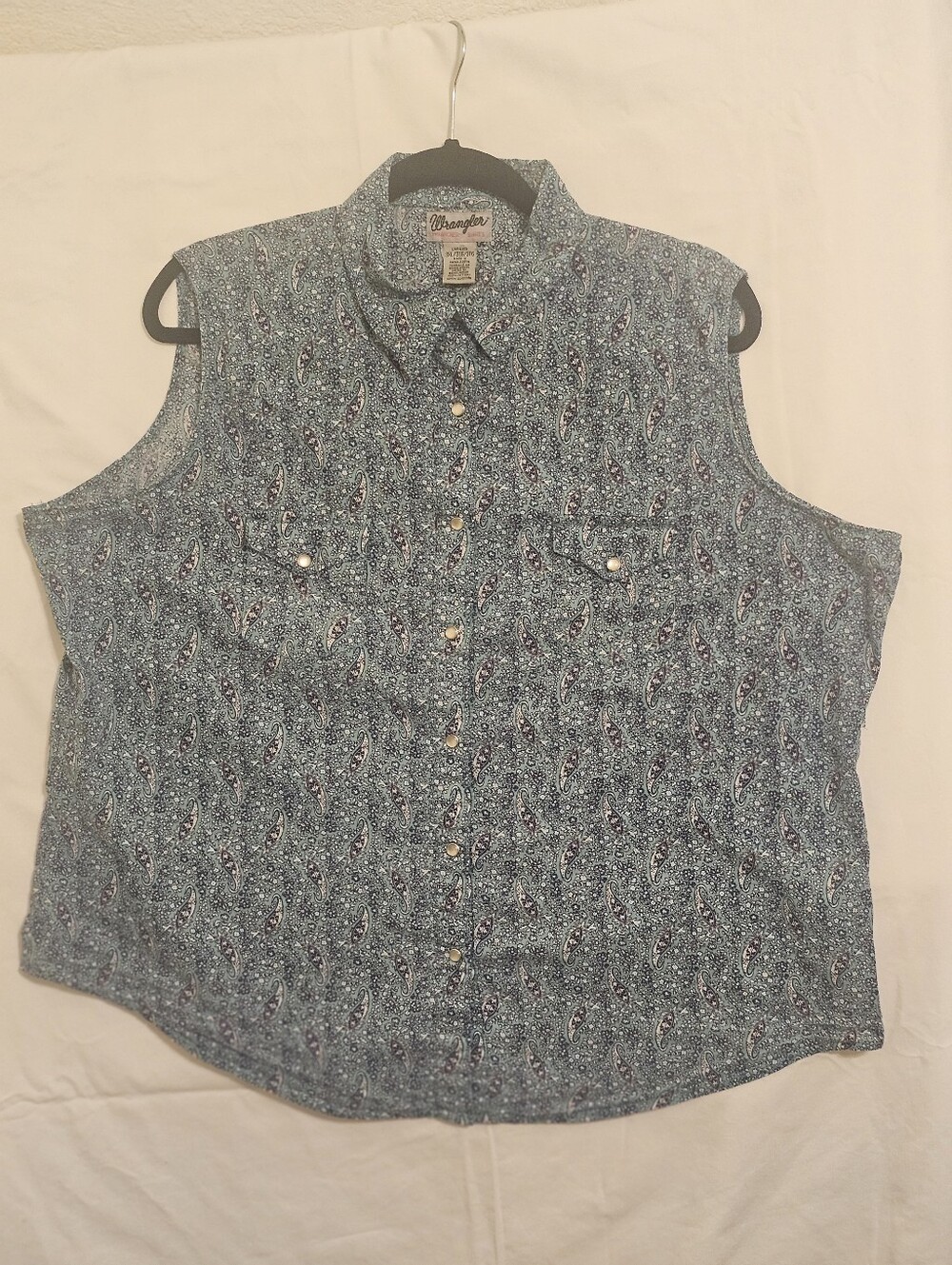 Wrangler Turquoise And Purple Paisley Sleeveless Button-Front Shirt Size 3XL